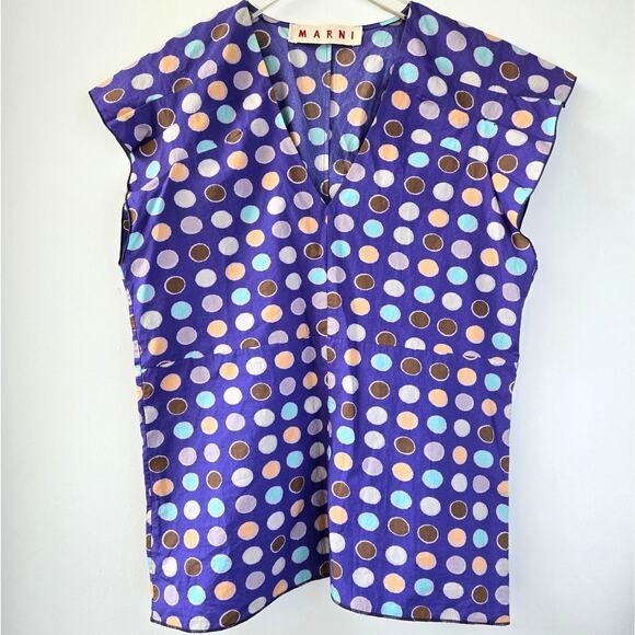 MARNI Vintage Y2K Polka Dot Purple Short Sleeve Top Women Sz Small US 4 Italy 40 - Picture 1 of 12